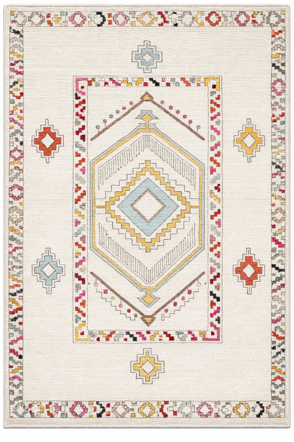 Drom Pamuk Dokuma Taban Kaymaz Şönil Makinede Yıkanabilir Krem Pastel Etnik Desenli Salon Yatak Odası Mutfak Koridor Yolluk Halı