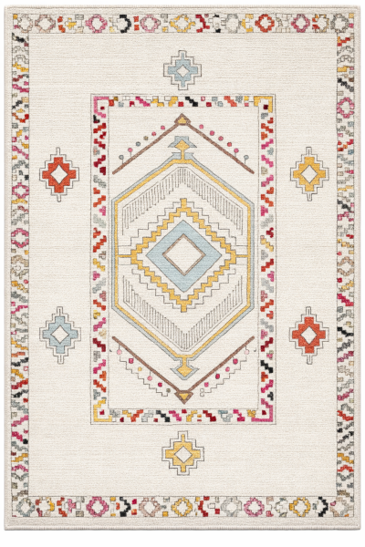 Drom Pamuk Dokuma Taban Kaymaz Şönil Makinede Yıkanabilir Krem Pastel Etnik Desenli Salon Yatak Odası Mutfak Koridor Yolluk Halı