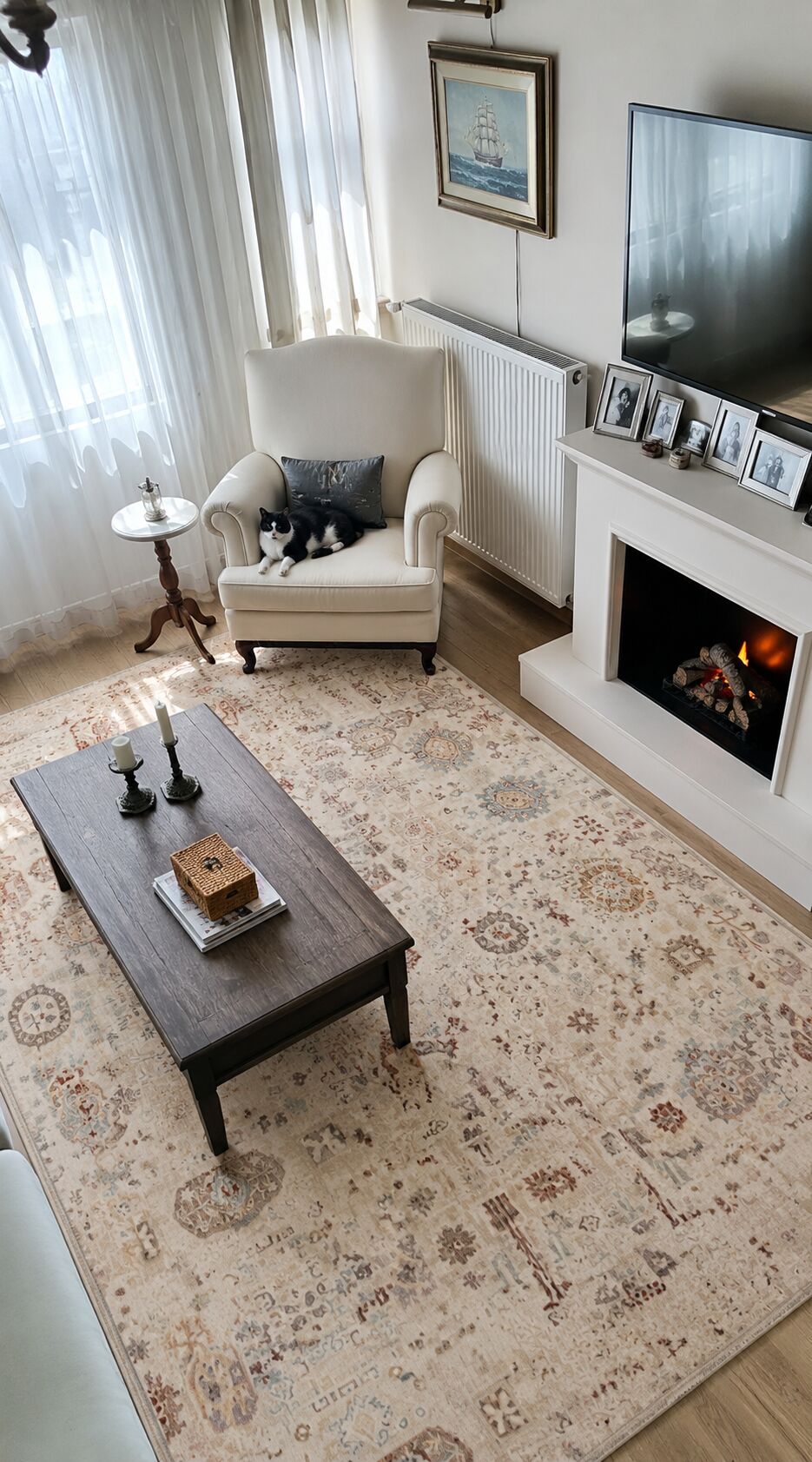 Crea Halı Panama PN01K Anadolu Motifli Krem Vintage Salon Oturma Odası Mutfak Koridor Etnik Desenli Halı Hav Toz Vermez Yolluk