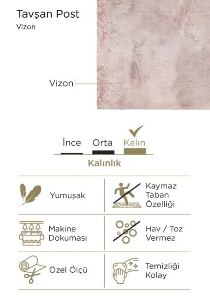 Luka Tavşan Post Vizon Yumuşak Tüylü Kaymaz Tabanlı Ekstra Yumuşak Dokulu Halı