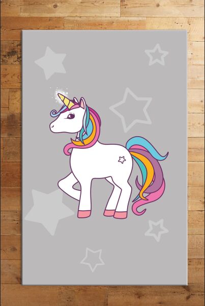 Cino 74 Gri Beyaz Unicorn Çocuk Odası Halı Bebek Oyun Halısı