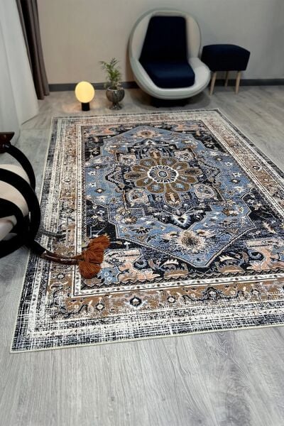 Drom Pamuk Dokuma Taban Makinede Yıkanabilen Kilim Kaymaz Şönil Otantik Etnik Desenli Multi Halı