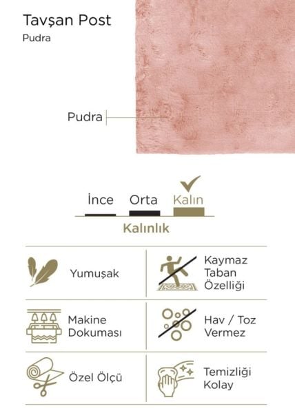 Luka Tavşan Post Pudra Yumuşak Tüylü Kaymaz Tabanlı Ekstra Yumuşak Dokulu Halı